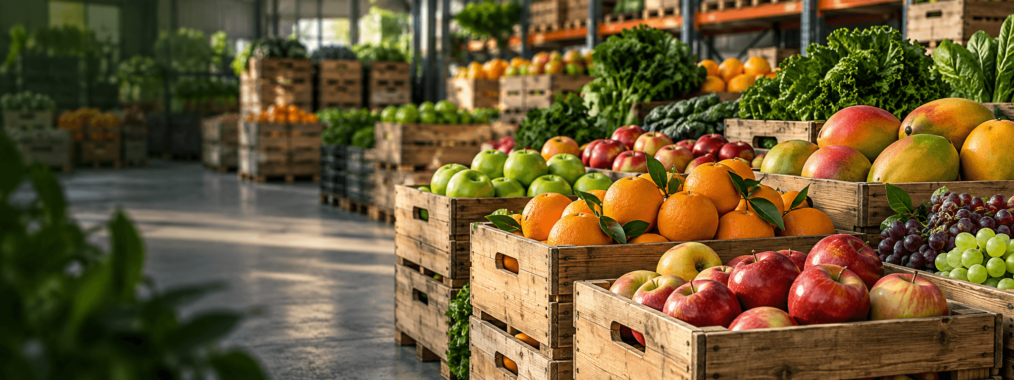 Produce crates ready for distribution